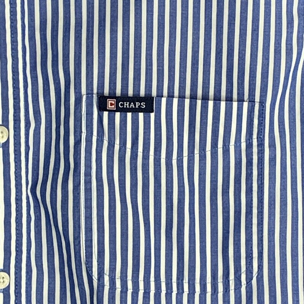 Chaps Easy Care Shirt Mens L Blue Strip White Button Down Collar Long Sleeve - Picture 3 of 8
